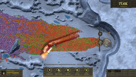 A dragon rider burning a lane through the horde on snow