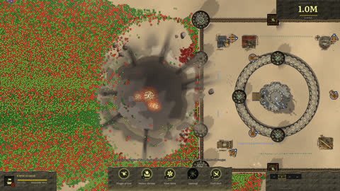 An asteroid strike leaving a crater in front of the fortress